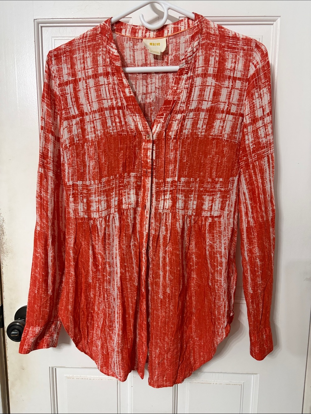 Maeve Red and White Textured Button-Front Shirt Anthropologie size 4
